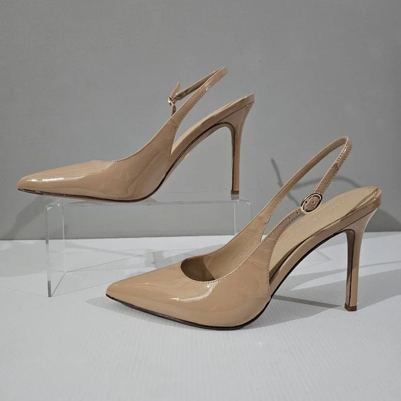 Veronica Beard Lisa Heel Size 10 Beige Tan Patent Leather Slingback Stiletto - Picture 2 of 13